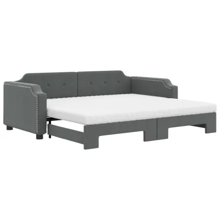 Lit de jour avec gigogne et matelas gris foncé 100x200 cm tissu 2