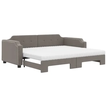 Lit de jour avec gigogne et matelas taupe 100x200 cm tissu 2