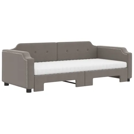 Lit de jour avec gigogne et matelas taupe 100x200 cm tissu
