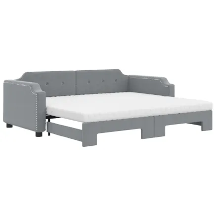 Lit de jour avec gigogne et matelas gris clair 90x190 cm tissu 2