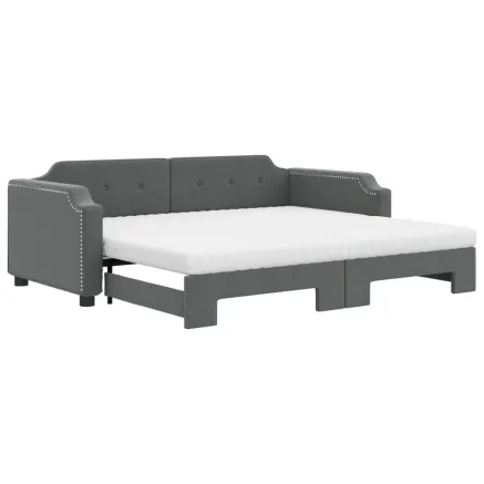 Lit de jour avec gigogne et matelas gris foncé 90x190 cm tissu 2