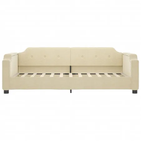 Lit de jour avec gigogne et tiroirs crème 100x200 cm tissu