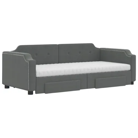 Lit de jour avec gigogne et tiroirs gris foncé 100x200 cm tissu
