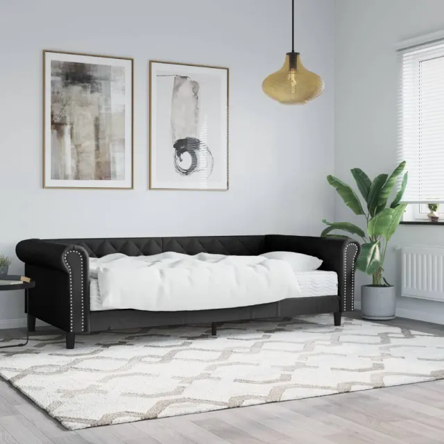 Lit de jour avec matelas noir 90x200 cm similicuir