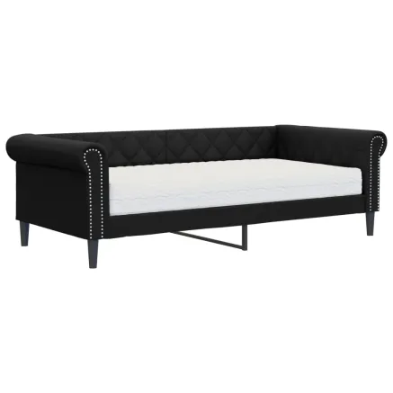 Lit de jour avec matelas noir 90x200 cm similicuir 2