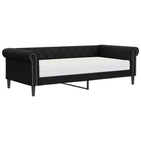 Lit de jour avec matelas noir 90x200 cm similicuir