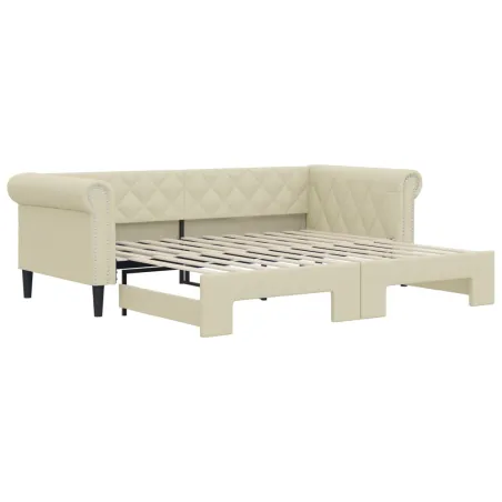 Lit de jour avec gigogne sans matelas crème 90x200 cm