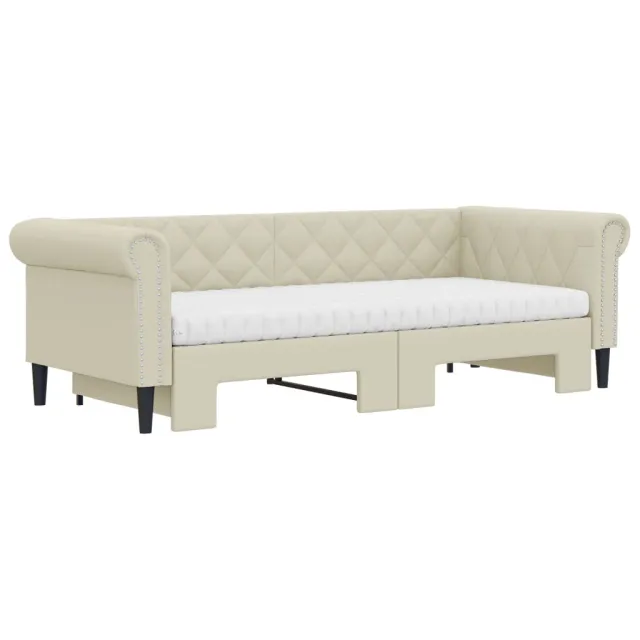 Lit de jour avec gigogne et matelas crème 90x200 cm similicuir