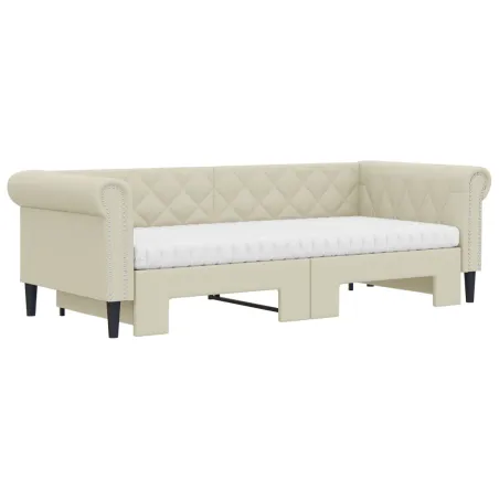 Lit de jour avec gigogne et matelas crème 90x200 cm similicuir