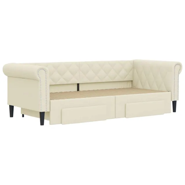 Lit de jour avec gigogne et tiroirs sans matelas crème 90x200cm