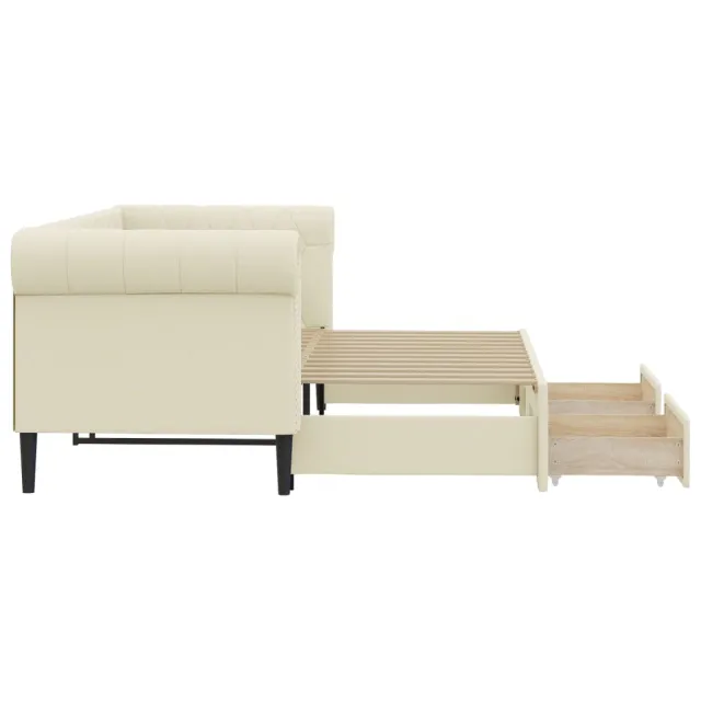 Lit de jour avec gigogne et tiroirs sans matelas crème 90x200cm