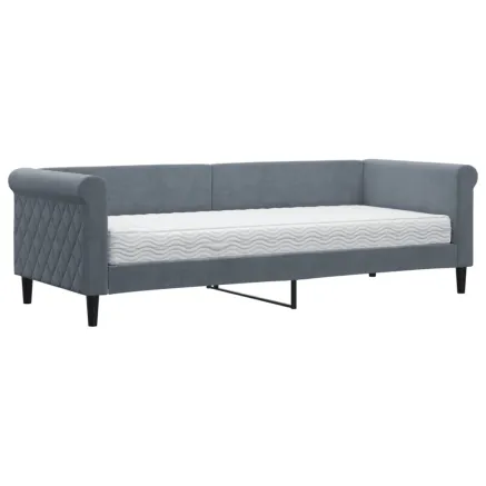 Lit de jour avec matelas gris foncé 80x200 cm velours 2