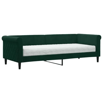 Lit de jour avec matelas vert foncé 80x200 cm velours 2