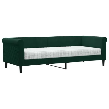 Lit de jour avec matelas vert foncé 80x200 cm velours