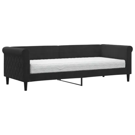 Lit de jour avec matelas noir 80x200 cm velours 2