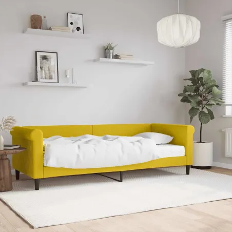 Lit de jour avec matelas jaune 80x200 cm velours