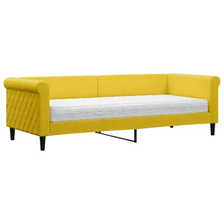Lit de jour avec matelas jaune 80x200 cm velours 2