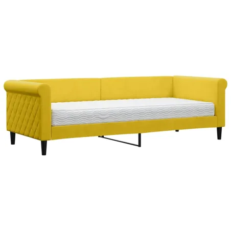 Lit de jour avec matelas jaune 80x200 cm velours