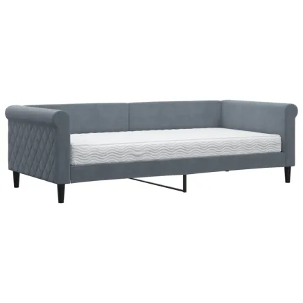 Lit de jour avec matelas gris foncé 90x200 cm velours 2