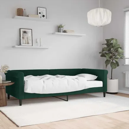 Lit de jour avec matelas vert foncé 90x200 cm velours