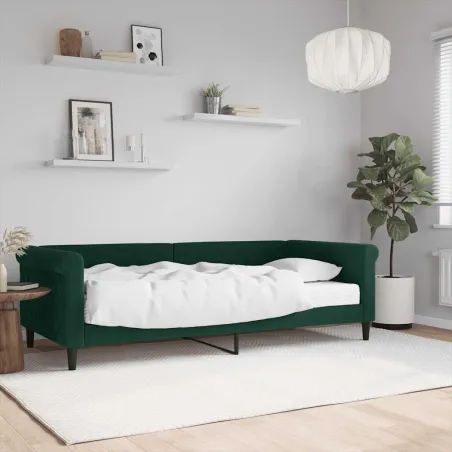 Lit de jour avec matelas vert foncé 90x200 cm velours