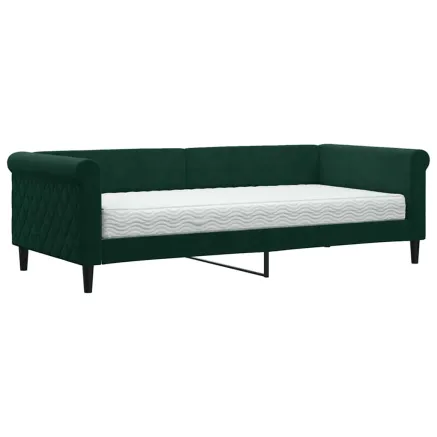 Lit de jour avec matelas vert foncé 90x200 cm velours 2