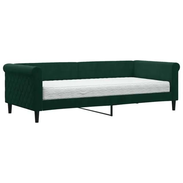 Lit de jour avec matelas vert foncé 90x200 cm velours