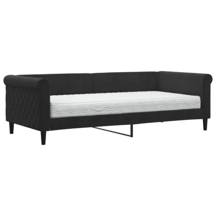Lit de jour avec matelas noir 90x200 cm velours 2