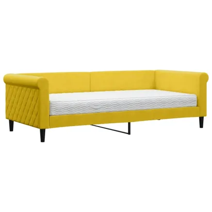 Lit de jour avec matelas jaune 90x200 cm velours 2