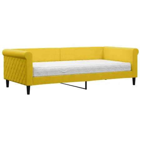 Lit de jour avec matelas jaune 90x200 cm velours