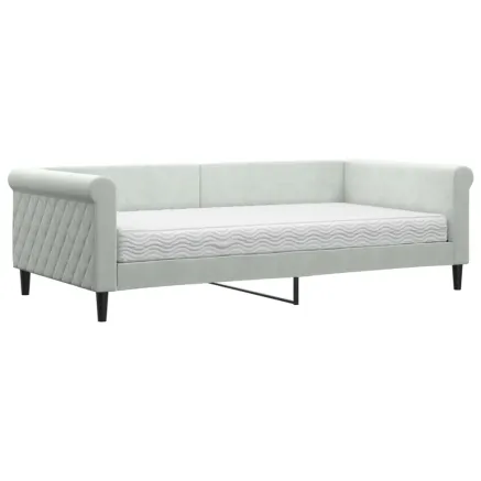 Lit de jour avec matelas gris clair 100x200 cm velours 2