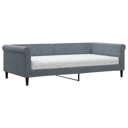 Lit de jour avec matelas gris foncé 100x200 cm velours 2