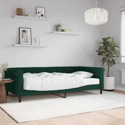 Lit de jour avec matelas vert foncé 100x200 cm velours