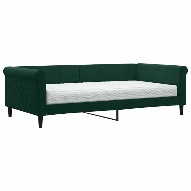 Lit de jour avec matelas vert foncé 100x200 cm velours