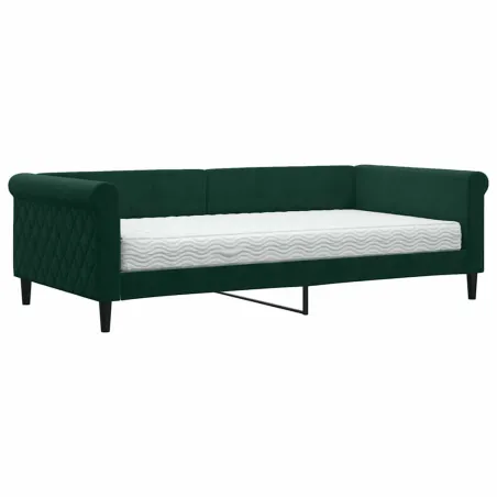 Lit de jour avec matelas vert foncé 100x200 cm velours
