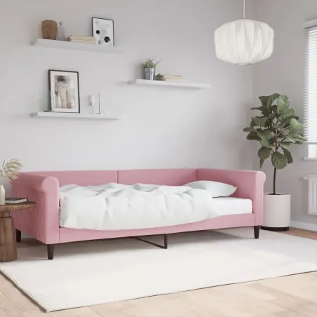 Lit de jour avec matelas rose 100x200 cm velours