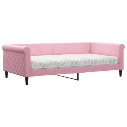 Lit de jour avec matelas rose 100x200 cm velours 2