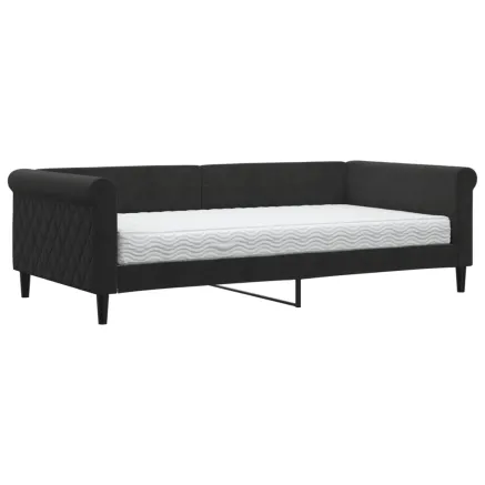 Lit de jour avec matelas noir 100x200 cm velours 2