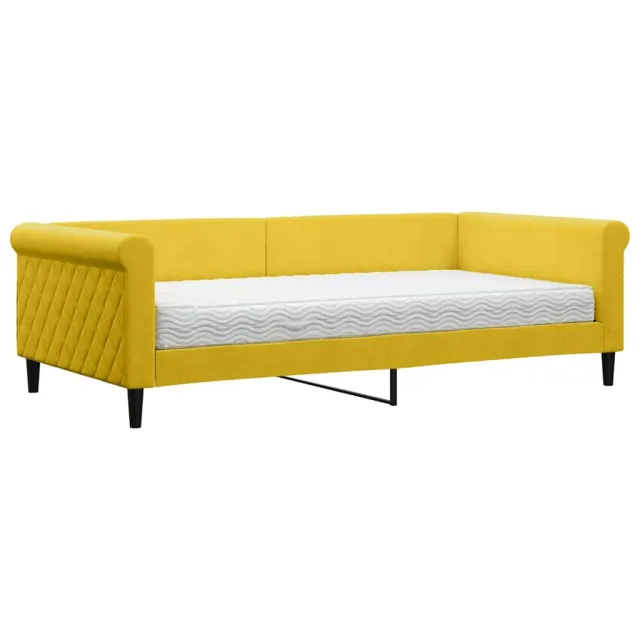 Lit de jour avec matelas jaune 100x200 cm velours