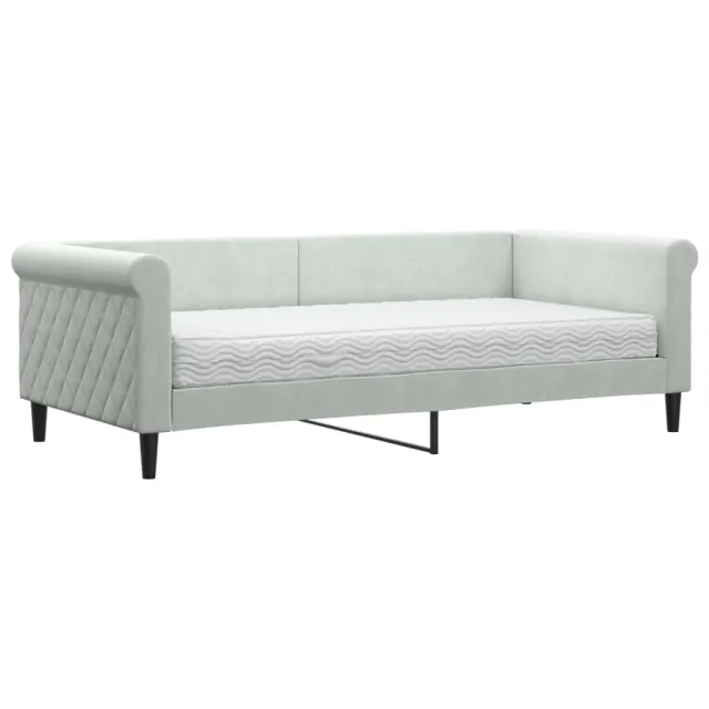 Lit de jour avec matelas gris clair 90x190 cm velours
