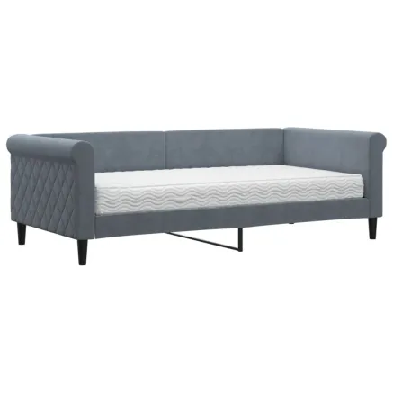 Lit de jour avec matelas gris foncé 90x190 cm velours 2