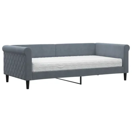 Lit de jour avec matelas gris foncé 90x190 cm velours