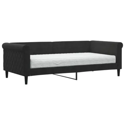 Lit de jour avec matelas noir 90x190 cm velours 2