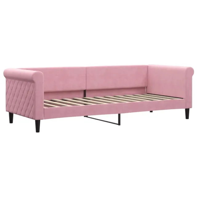 Lit de jour avec lit gigogne et matelas rose 80x200 cm velours