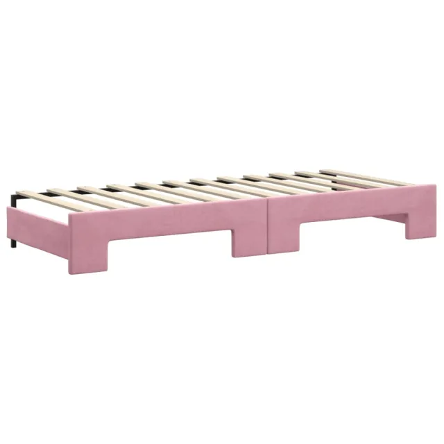 Lit de jour avec lit gigogne et matelas rose 80x200 cm velours