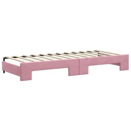 Lit de jour avec lit gigogne et matelas rose 80x200 cm velours