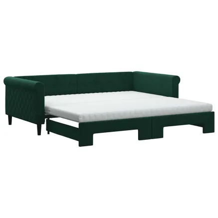 Lit de jour et gigogne et matelas vert foncé 100x200 cm velours 2