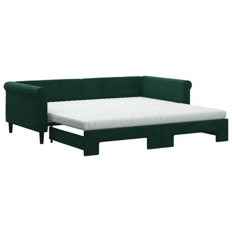 Lit de jour et gigogne et matelas vert foncé 100x200 cm velours