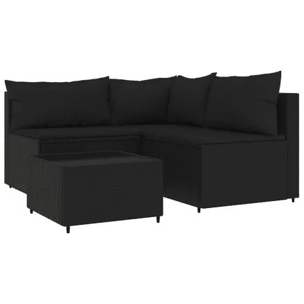 Salon de jardin 4 pcs avec coussins Noir Résine tressée 2