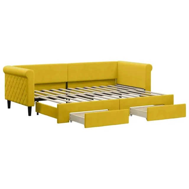 Lit de jour avec gigogne et tiroirs jaune 80x200 cm velours